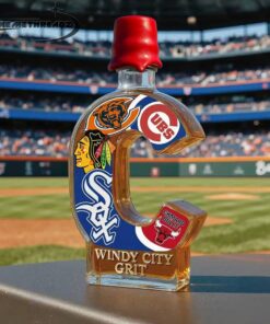 Chicago Sports Fans “WINDY CITY GRIT” Limited Edition Whiskey Bottle – Collectible Decanter for True Windy City Pride