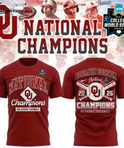 Oklahoma Sooners 2026 NCAA Division I Baseball National Champions Locker Room Two Sided T-Shirt