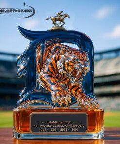 Detroit Tigers Fierce Tiger Head 4X World Series Champions Whiskey Bottle