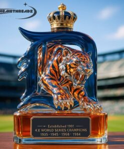 Detroit Tigers Fierce Tiger Head 4X World Series Champions Whiskey Bottle
