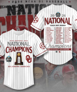 Oklahoma Baseball 2026 National Champions White Stripe Baseball Jersey