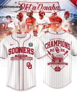 Oklahoma Baseball 2026 National Champions White Stripe Baseball Jersey