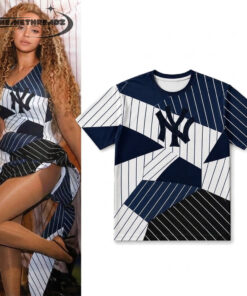 Beyonce Inspired NY Yankees Patchwork Shirt Pinstripe Graphic T-Shirt