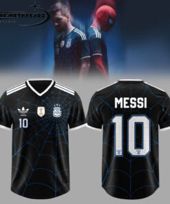 Lionel Messi x Spider-Man Special Edition Argentina Black Spiderweb Soccer Jersey