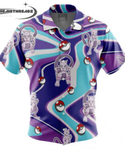 Mewtwo Trippy Pattern Short Sleeve Button Up Hawaiian Shirt